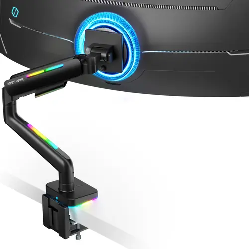 ARES WING Sturdy Heavy-Duty Single/Dual Monitor Arm - Ergonomic RGB Computer Desk VESA Mount, 49" Wide Screen Fit, 44Lbs Ultrawide Support, 360° Swivel, 20000+ Tested Gas Spring, 18" Height Adjust, for Gaming Setup, Samsung Odyssey G9 & LG Screens