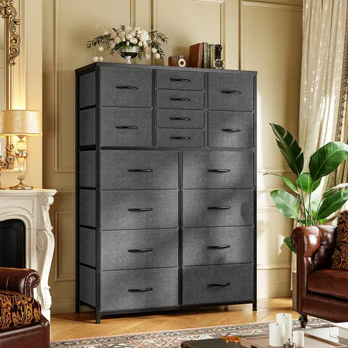Raybee Furniture Tall Dresser for Bedroom with 12/16 Drawer, Fabric Bedroom Dressers & Chests of Drawers, Storage Dresser for Bedroom with Deep Drawers for Closet, Entryway