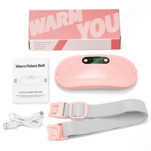 Period Heating Pad - Portable Cordless Rechargeable Fast-Heating Electric Belly Wrap Belt with LCD Display, 3 Heat Levels, 4 Massage Modes, Even Heat for Belly Relief, Comfortable & Adjustable Fit for Menstrual Pain