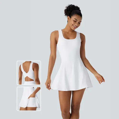 Halara Softlyzero Airy Backless Crisscross U Neck 2-in-1 Side Pocket Mini InstantCool Dance Active Dress #BackToSchool