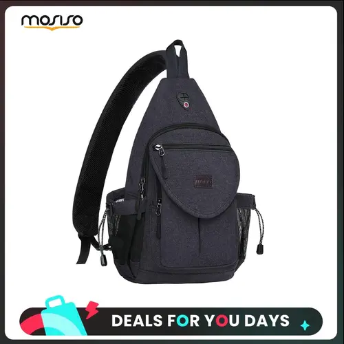 MOSISO Men & Women Canvas Sling Bag Crossbody Chest Backpack | Wear as Shoulder Bag, Fanny Pack, Waist Bag, Sling Pack | Fits 6-11 Inch Tablets | With Anti-theft Pocket, Water Bottle Holder | Travel, Hiking, Cycling, Camping, Versatile Bag, Crossbody Bags