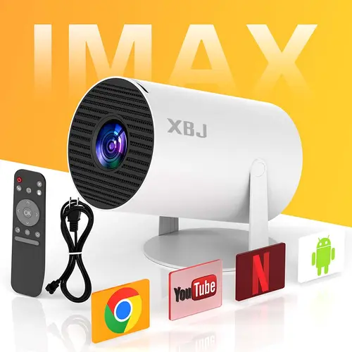 XBJ HY300 Pro Smart Projector - 1080P LED Display, 450 Lumens, Wi-Fi 6, Android TV, Auto-Correction, 130-Inch Large Screen, Built-In Audio, Wireless Speaker, Game-Ready Sound | Ideal Holiday Gift for Indoor Movie Nights, Bluetooth