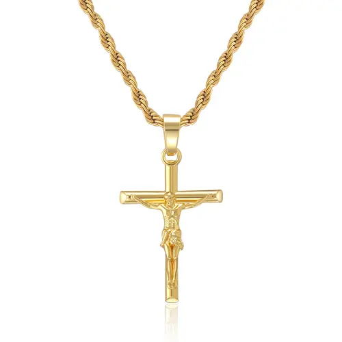 14K Gold Plated Crucifix Cross Necklace for Men and Women Cross Pendant Necklace for Boys 18-24 Inch