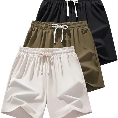 Men's Solid Color Drawstring Waist Shorts, Regular Fit Casual Comfy Breathable Gym Shorts for Beach Vacation Outdoor Activities, Men's Bottoms for Summer, Summer Sport Shorts, Activewear Shorts