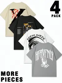 Men's Letter Print Short Sleeve Tee, Regular Fit Casual Crew Neck T-shirt for Daily Wear, Men's Top for All Seasons, Casual Sports Tops