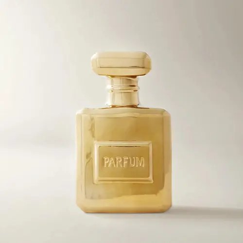 Z Gallerie Ceramic Parfum Bottle Piggy Bank - Rubber-Lined Chic Home Organizer, Gold Decor, French Text Charm Cash Saving Box, Single Room Decor Storage Gift
