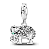 MULA Women's Vintage Silver-Plated Elephant Charm Pendant - Delicate Filigree, Cubic Zirconia Accents - Compatible with Charm Bracelets, Necklaces - Auspicious Costume Jewelry Gift for Adults, Charms