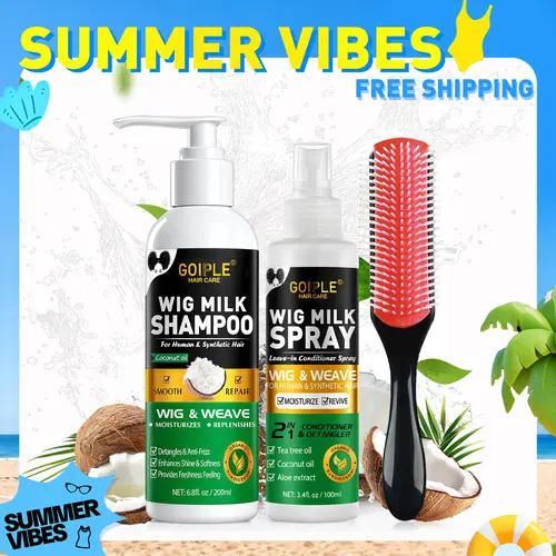 【SUMMER VIBES】Wig Shampoo for Synthetic Wigs & Wig Milk Spray for Synthetic Hair, Detangle and Anti-Frizz Conditioner Haircare Cleansing Cleanser,back to school