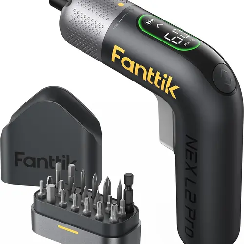 Fanttik L2 Pro 3.7V Electric Screwdriver, Cordless Screwdriver, 20 Bits, 1/4‘’Hex Chuck, Max 6N·m Torque, Digital Screen, Variable Speed, 2000mAh Rechargeable Battery, Tech Tool for DIY Eenthusiasts