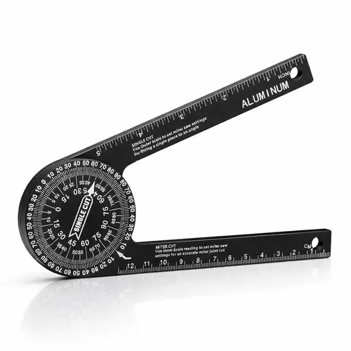 Aluminum Miter Saw Protractor | 7-Inch Rust Proof Angle Finder Featuring Precision Laser Engraved Scales Professional Miter Saw Protractor with Measuring Rulers for Angle Finder Carpentry, Crown Molding Tool & Baseboard building trade men