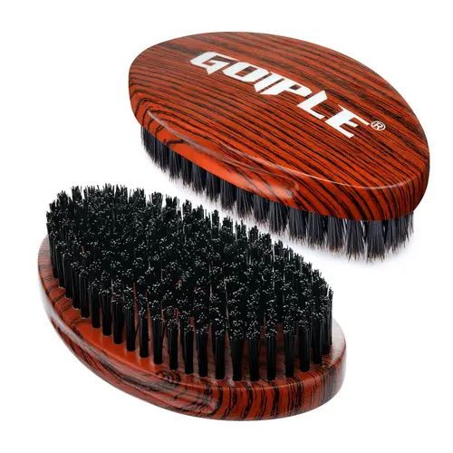 Goiple Curved Wooden Deep Wave Brush - Boar Bristle Detangling Hairbrush for Barbers & Daily Wolfing Use, with Wood Comb for Wavy Hair & Beard Styling