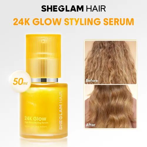 SHEGLAM HAIR 24K Glow High Shine Styling Serum -50ml/1.69 FlOz | Hair Care Daily Essential Serum | Less Frizz | Light As Air Gloss As Gold | High Temp Protection Repair Essence | All Hair Types #curly hair products #hair care #hair oil #hair products