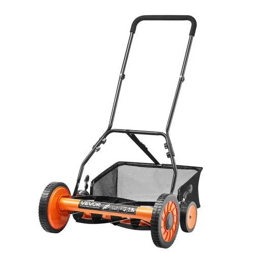 【Summerfinds】VEVOR 18" Manual Push Reel Lawn Mower - 5-Blade Garden Grass Cutter, Adjustable Height, 4 Wheels, Grass Catcher, Trimmer Handle, Portable, Low Physical Strain