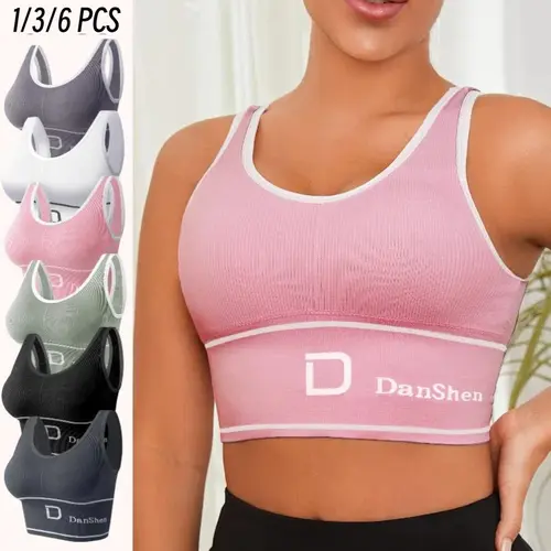 Women's 6-Pack Supportive Sports Bras - Seamless Wireless Cross-Back Gym Bralette, Removable Pads, Seamless Activewear for Yoga, Running, Supportive Gym Bra