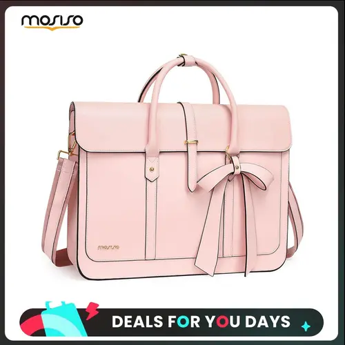 MOSISO Women's PU Leather Laptop Purse (14-17.3 in) - Convertible Bowknot Briefcase Backpack, 3-Compartment Crossbody Shoulder Tote with 26.7-47.2" Strap, Work Bag for Women, College Travel Bag, Working Bag