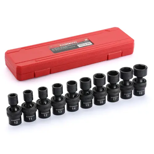 CASOMAN 10-Piece Socket Wrench Set, 3/8"-Drive 6-Point Metric Standard Universal Head Drive Wrenches, Cr-Mo Impact Steel Hand Tools with Full Rotation Head, Laser-Marked ID, for Automotive Mechanics, Tight Spaces (Includes 11mm Socket)