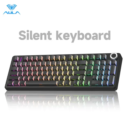 AULA F99 Pro Tri-Mode Silent Switch Mechanical Wireless Keyboard with Knob, 2.4GHz/BT5.0/USB-C, Hot Swappable Pre-Lubed Switches, Gasket Structure, RGB Backlit, PBT Keycaps, Rechargeable, Keyboards for Gaming, Work from Home Office PC Accessories (Black)