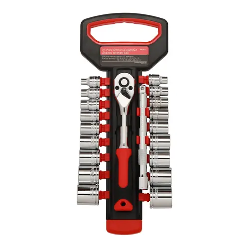 CASOMAN 21PCS 3/8"-Drive Multifunctional CR-V Steel Socket Wrench Tool Kit - Shallow Sockets (6-24mm), 72-Tooth Quick Release Reversible Handle, 6" Extension, Mechanic Work Tools for Mechanics, Multifunctional Socket Wrench
