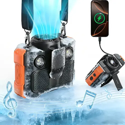 BLAVOR Clip-on Waist Fan - Portable Cooling Fan with Bluetooth Speaker, 8000mAh Batteries, 16000RPM Max Airflow, 4.5-22H Runtime, LED Light, Power Bank, Work Accessories for Outdoor Work, Camping, Hiking, Portable Fan,back to school,back to school haul