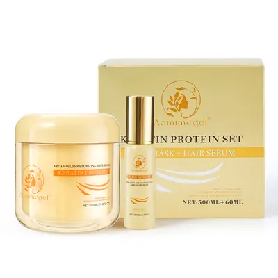 Aomimegel Collagen Haircare Treatment Set - 500ml Deep Repair Mask (Collagen Blend, Glycerin) + 60ml Argan Oil Hydrating Balm, Moisturizer for Dry/Damaged Hair with Deep Hydration, Smooth & Restore Benefits