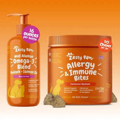 TikTok Exclusive Bundle Zesty Paws Petal Paws Wellness  (16 oz Salmon Oil + 90ct Allergy & Immune Bites)