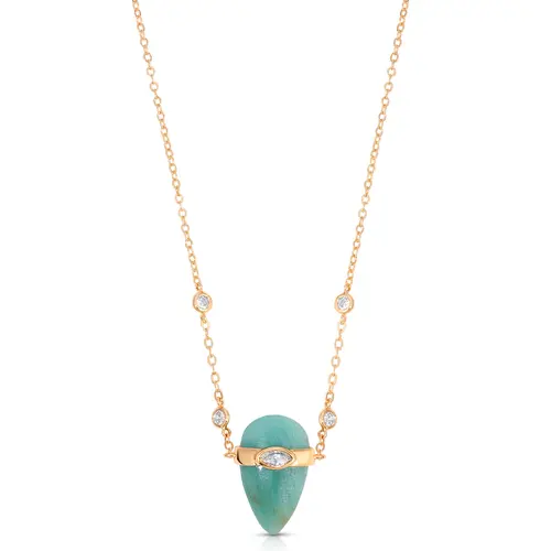 Ettika Turquoise Solstice Necklace 18k Gold Plated Brass Reconstituted Turquoise & Cubic Zirconia 14" Chain with Extender Clasp for Adults