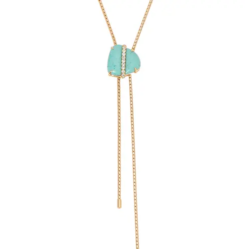 Turquoise Solstice Bolo Necklace – 18K Gold Plated Western Style Necklace with Turquoise Stone | Adjustable Statement Necklace for Women