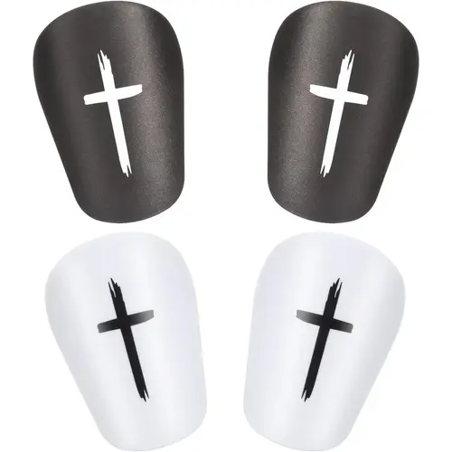 2 Pairs Black & White Cross Shin Guards Christian Faith Soccer Extra Mini Shins Guard 3 x2 Inch Small Shin Guards Comfortable Light Shin Pads Ultra Miniature Shins Guard Soccer for Men Women