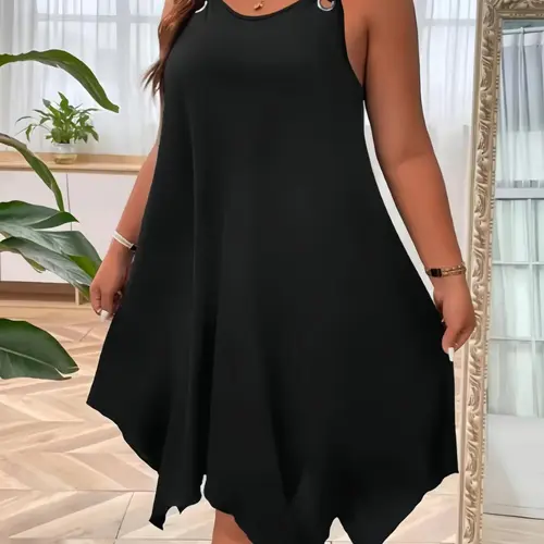 [Plus Size] Solid Color Tank Dress, Casual Sleeveless Dress for Daily Wear, Women's Plus Clothing for Summer, Bodycon Tank Dress, Casual Home Dress