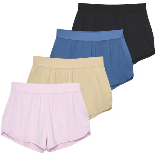 4 Pack: Women's 3" Dry-Fit Dolphin Running Shorts with Pockets - Athletic Gym Workout Basketball Sports Shorts