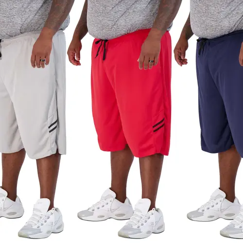 Real Essentials Men's Big & Tall 3-Pack Dry Fit & Mesh Active Athletic Perfomance Shorts (3X-5X)
