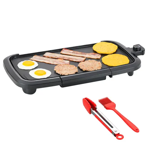 AORAN KITCHEN Grill Griddle - 10"x20" Nonstick Portable Teppanyaki Griddle, Mini Pancake Maker, Less Sticky Cleanup, Includes Cleaning Brush, Fits 8 Servings of Eggs & Hashbrowns (TikTok Shop Back to School)