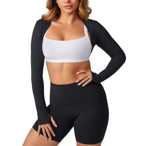 UNISSU Women's Open Front Long Sleeve Bolero Workout Crop Top - Lightweight Workout Clothes Women, Fitness Sports Top for Gym