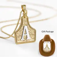 KissYan Western Jewelry Handmade CowTag Initial Necklace Two-Toned Gold Silver Pendant Adjustable 20 Inch Chain Gift for Men Women Mothers Day Gift Ideas ,summeroutfits,vacationoutfits,beachoutfits