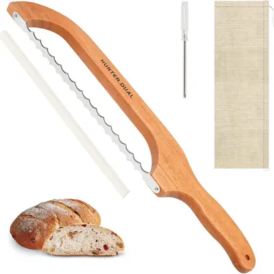 Bread Knife for Homemade Bread, 16" Sourdough Bread Slicer, Bow Saw Cutter with Double-sided Blades for Easy Cutting, Orange summerwins