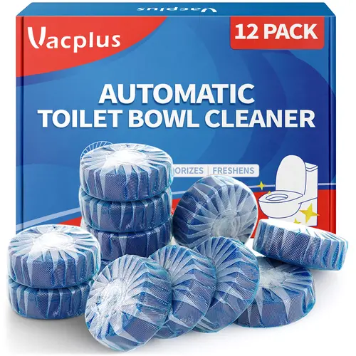 Vacplus Automatic Toilet Bowl Cleaner Tablets - Household Items for Toilet Tank, Antibacterial Kill, Odor Control, Blue Water Fresh, Stain & Limescale Remover, Deep Clean (12-100 Multiple Packs) Summervibes
