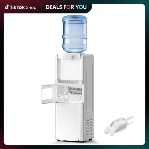 Kismile Water Cooler Dispenser with Ice Maker - 33Lbs Daily Ice Making, Child Lock, Hot Water, Energy-Saving Design, 2/3/5 Gal Bottle Compatibility for Home/Elderly Use - Black Kitchen Appliances Living Rooms Essential