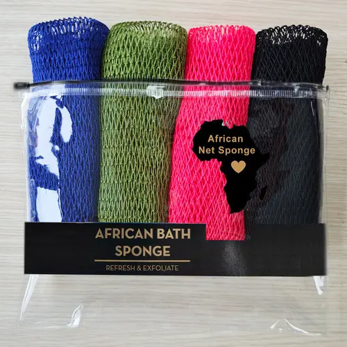 4-Pieces African Net Sponges Bundle, Sensitive Skin Body Scrubber with Net Sponge Texture That Hugs Skin Gently, Bath Accessory#backtoschool