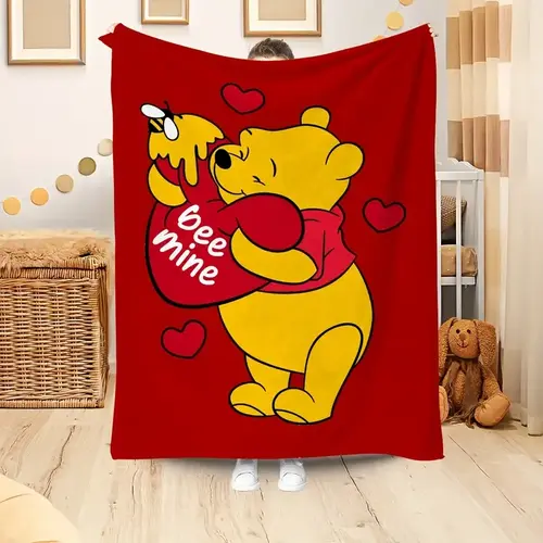 [SummerVibes] DISNEY CLASSIC Winnie the Pooh & Tigger Flannel Throw Blanket - Ultra-Soft Lightweight All-Season Red with Hearts Design, Cozy Blanket for Bed, Sofa, or Gift