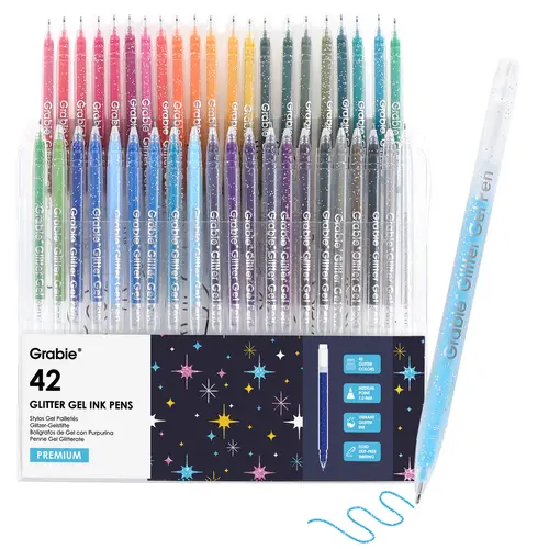 [Upgraded] Grabie Glitter Gel Ink Pens Set of 42 with more ink capacity, Back to School, Class Reward Gift Idea