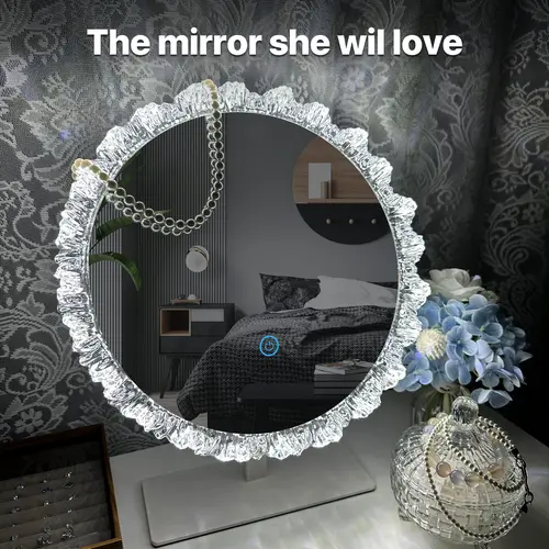 GALENTAL Crystal Vintage LED Round Vanity Mirror with Dimmable Lights, Touch Screen Control, 3 CCT Brightness Adjustment, Over Sink Bathroom/Desktop Use, Sharp Reflection, Home Decor Gift for BackToSchool
