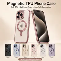 Plating Soft TPU Full Lens Protect Case for iPhone 18 17Air 17 16 15 14 13 12 11 Pro Max Plus Magsafe Compatible Clear Cover Shockproof Cellphone Protector Black