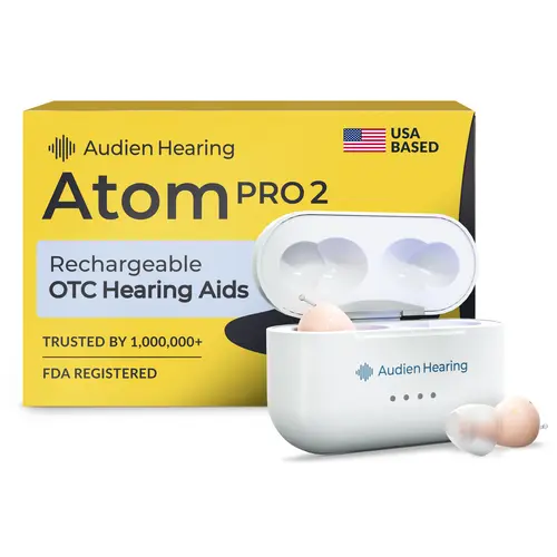 Audien Atom Pro 2 OTC Hearing Aids – HSA/FSA Eligible, Rechargeable In-Ear Hearing Aids for Adults, No Prescription