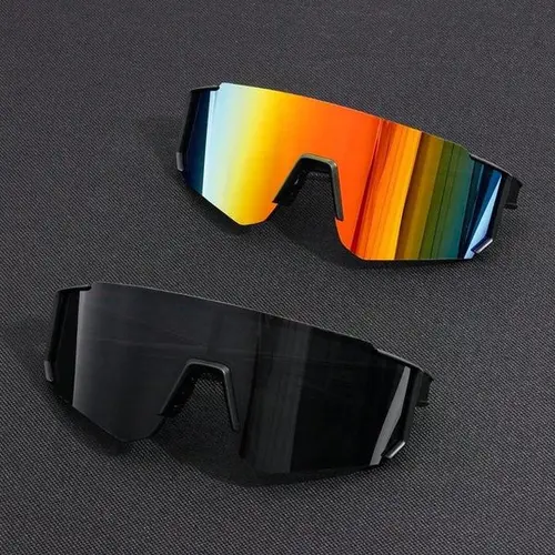 2 Pair of sports style one-piece goggle sunglasses, large size design for men and women outdoor riding, provide full UV and wind sand protection, couple gift choice., Full Uv Protection
