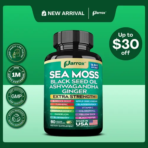 PARROX Sea Moss Supplement - All-in-One Multivitamin with Black Seed Oil, Ashwagandha & 15+ Extra Strength Ingredients - 60 Capsules - Made in USA
