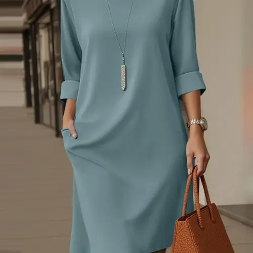 Women's Solid Half Sleeve Basic Minimalist Casual Elegant Style Dress, Casual Loose Dress for Daily Wear, Ladies Clothes for Summer, Womenswear