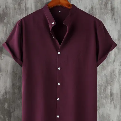 Men's Solid Color Short Sleeve Casual Button Collared Button Shirt, Short Sleeved Shirt, Regular Fit Casual Comfy Top for Summer, Men's Clothes for Daily Wear