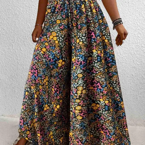 Plus Size Women's Boho High Waist Wide Leg Pants, Summer Palazzo Pants, All-Over Floral Print, Casual Loose Fit, Comfortable for Daily Wear