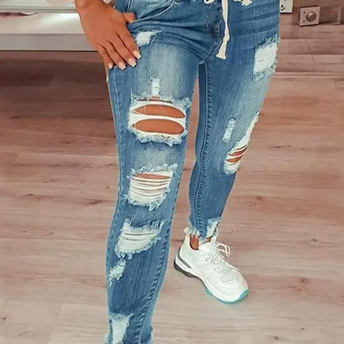 Plus Size Solid Color Basic High Waist Ripped Denim Jeans, Casual Streetwear Fashion for Daily Outdoor Wear, Women's Plus Size Clothing for Summer, Jeans High Waisted, Jeans Distressed, Basic Plain Jeans