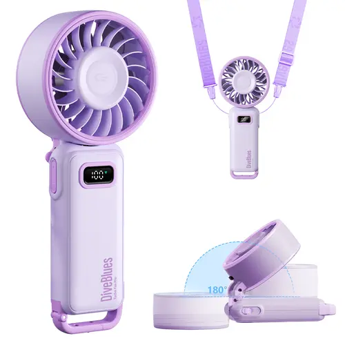 DiveBlues Pink Handheld Portable Turbo Fan USB Rechargeable Pocket Fan Up to 16 Hours 5 Speeds Powerful Cooling for Travel Summer Outdoor Lash Purse